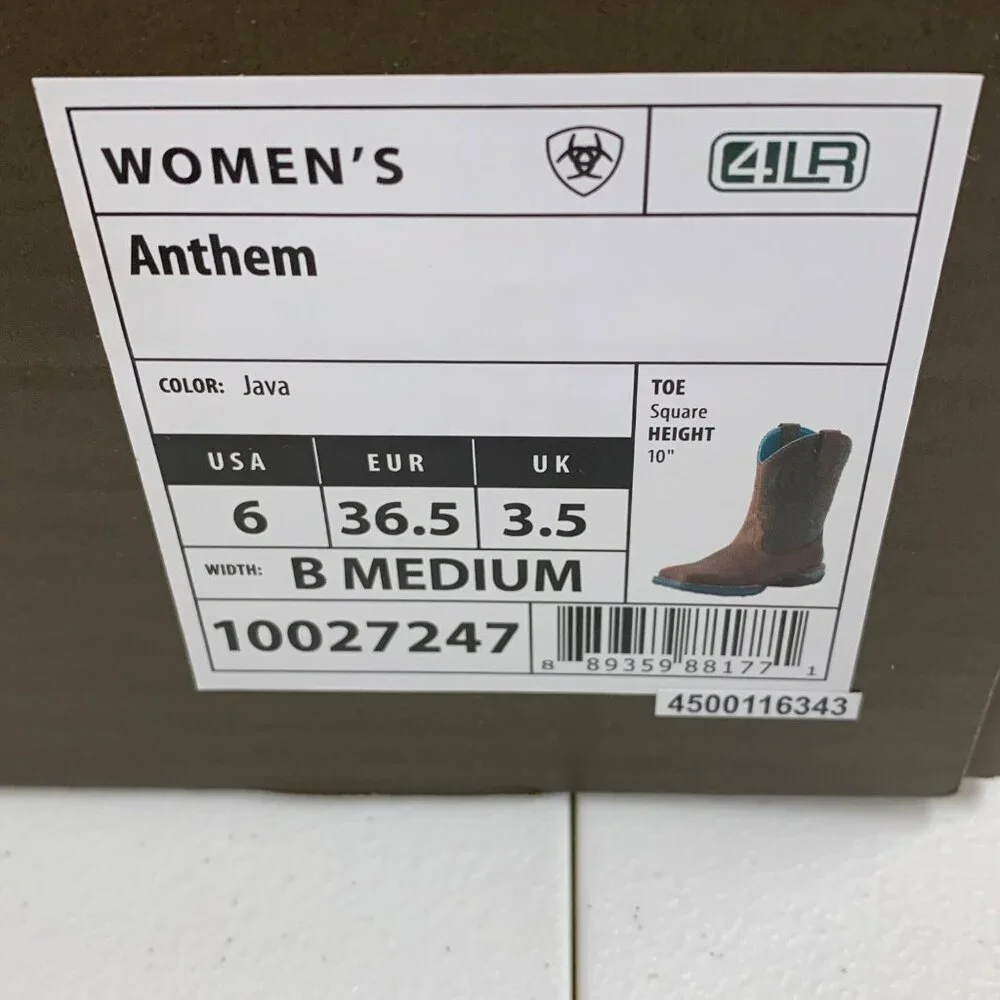 Ariat Womens Anthem Square Toe Western Boots Sz 6 B Java Brown Turquoise Leather - Picture 3 of 12